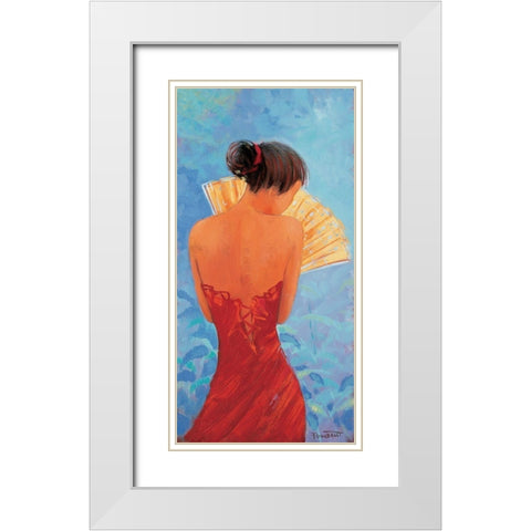 Femme a leventail White Modern Wood Framed Art Print with Double Matting by Goubault, Francis