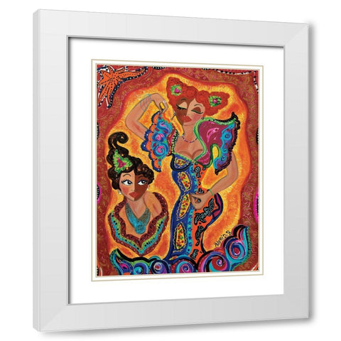 Les flamencas White Modern Wood Framed Art Print with Double Matting by Ingrid, B.