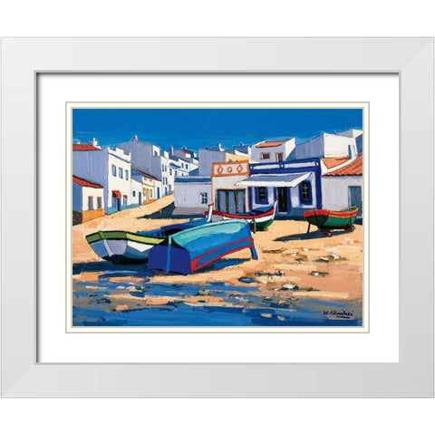 Barques sur la plage dAlvor White Modern Wood Framed Art Print with Double Matting by Quilici, Jean-Claude