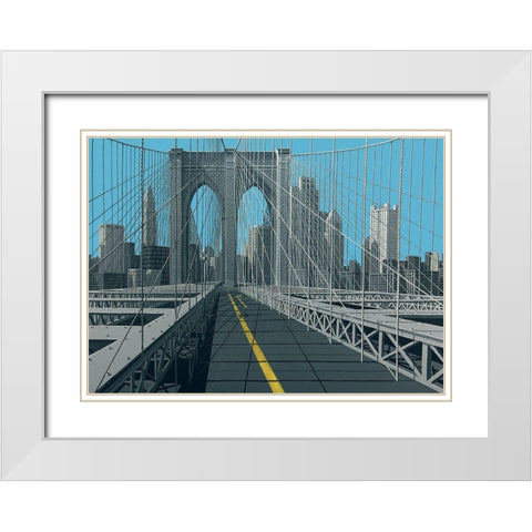 Brooklyn Bridge White Modern Wood Framed Art Print with Double Matting by Peyret, Eric