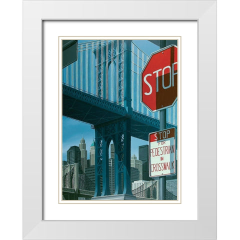 Manhattan Bridge White Modern Wood Framed Art Print with Double Matting by Peyret, Eric