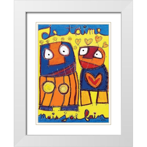 Je taime  White Modern Wood Framed Art Print with Double Matting by Mika