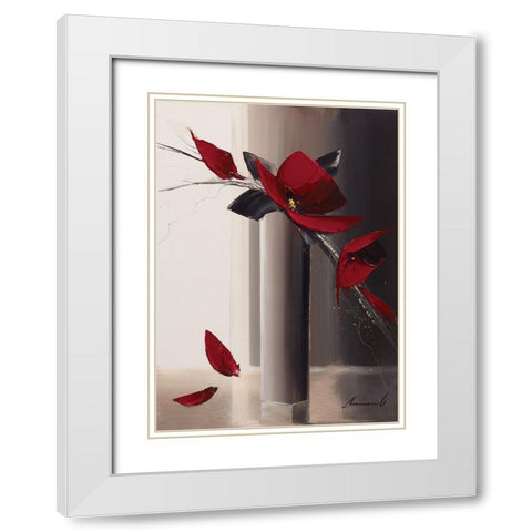 Bouquet rouge I White Modern Wood Framed Art Print with Double Matting by Tramoni, Oliver