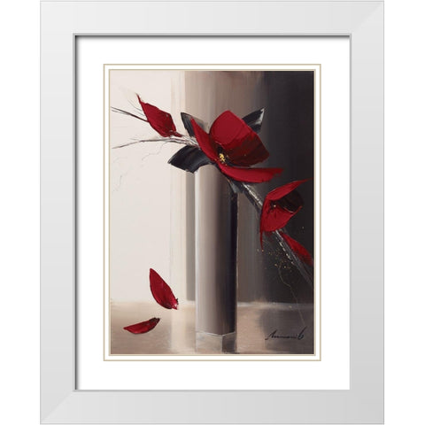 Bouquet rouge I White Modern Wood Framed Art Print with Double Matting by Tramoni, Oliver