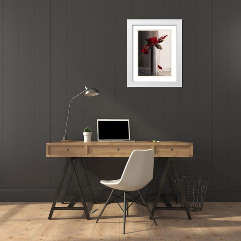 Bouquet rouge II White Modern Wood Framed Art Print with Double Matting by Tramoni, Oliver