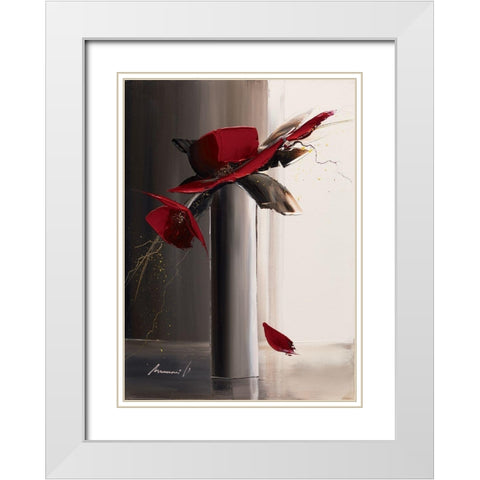 Bouquet rouge II White Modern Wood Framed Art Print with Double Matting by Tramoni, Oliver