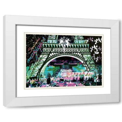 Paris by night White Modern Wood Framed Art Print with Double Matting by Kaly