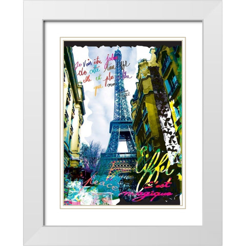 Magique Eiffel White Modern Wood Framed Art Print with Double Matting by Kaly