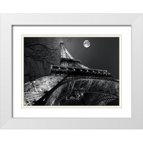 Tour Eiffel, pleine lune White Modern Wood Framed Art Print with Double Matting by Carrara, Antoine