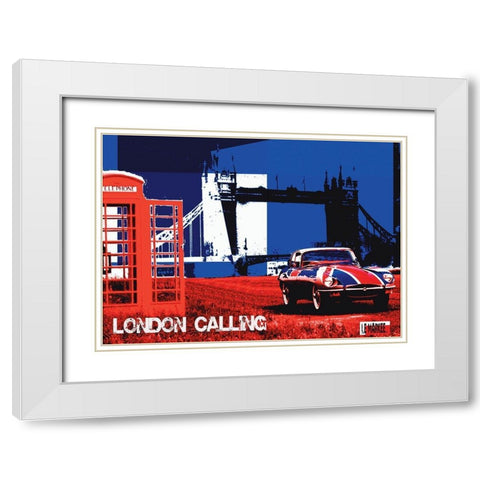 London Calling White Modern Wood Framed Art Print with Double Matting by Le Markee