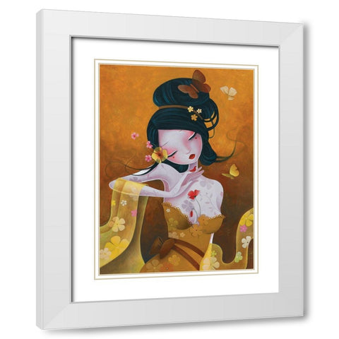 Soie Fleurie White Modern Wood Framed Art Print with Double Matting by Sybile