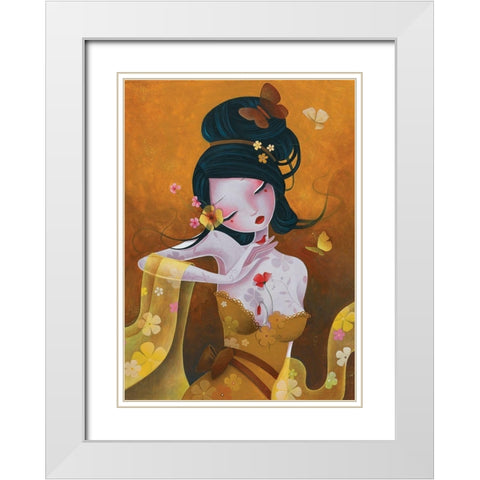 Soie Fleurie White Modern Wood Framed Art Print with Double Matting by Sybile