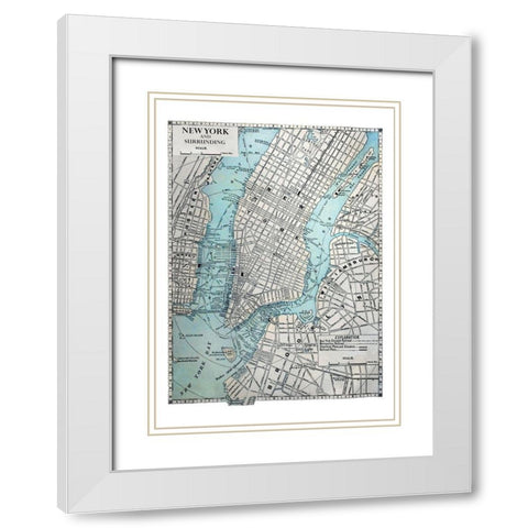 New York Map White Modern Wood Framed Art Print with Double Matting by Braun Studio