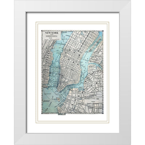 New York Map White Modern Wood Framed Art Print with Double Matting by Braun Studio