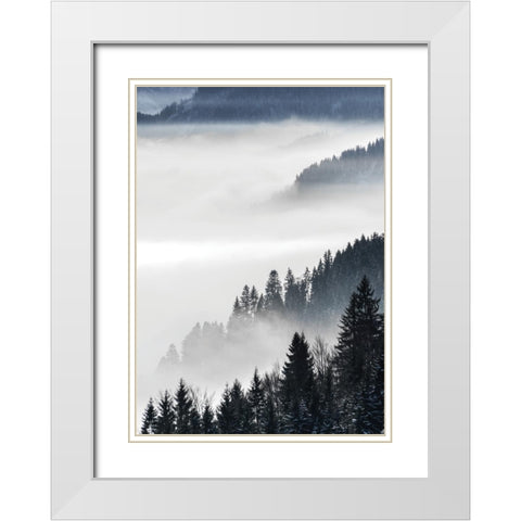 Misty Mountains White Modern Wood Framed Art Print with Double Matting by Braun Studio
