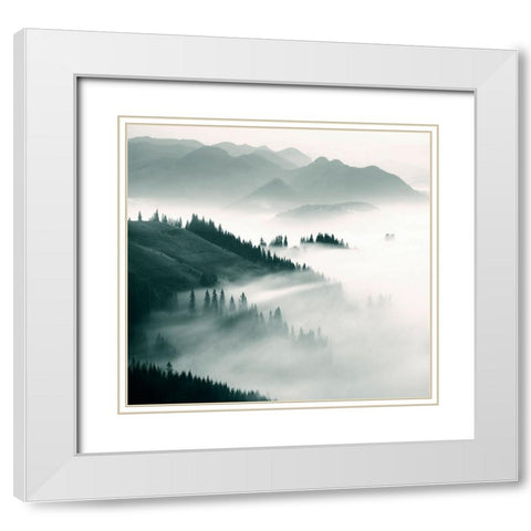 Braun Studio - Misty mountains II White Modern Wood Framed Art Print with Double Matting by Braun Studio