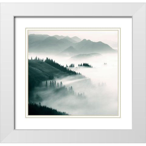 Braun Studio - Misty mountains II White Modern Wood Framed Art Print with Double Matting by Braun Studio