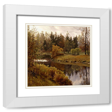 Autumn in Pavlovsk White Modern Wood Framed Art Print with Double Matting by Adamov, Alexey