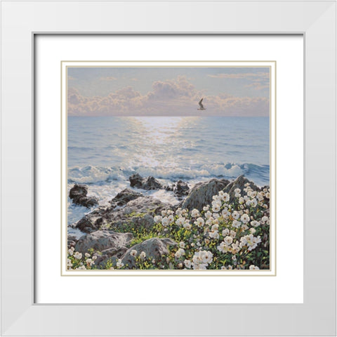 Flowers by the Sea White Modern Wood Framed Art Print with Double Matting by Adamov, Alexey