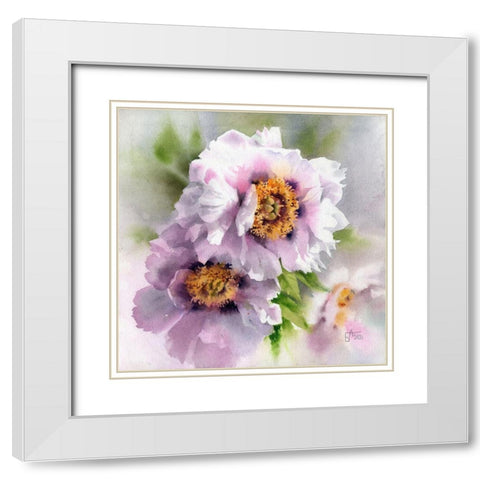 Peonies in Square Format White Modern Wood Framed Art Print with Double Matting by Besedina, Anastasiia