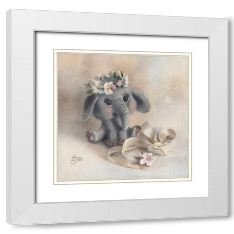 An Elephant Toy White Modern Wood Framed Art Print with Double Matting by Besedina, Anastasiia