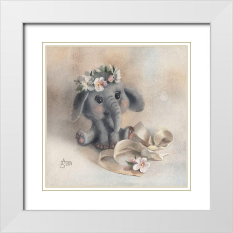 An Elephant Toy White Modern Wood Framed Art Print with Double Matting by Besedina, Anastasiia