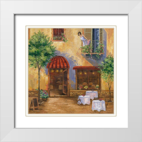 Young Girl on the Balcony White Modern Wood Framed Art Print with Double Matting by Borisova, Irina