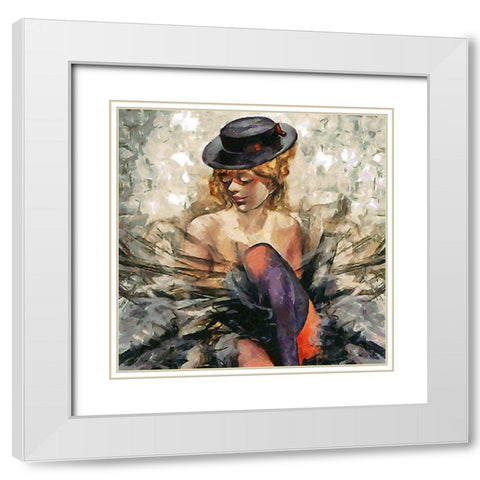 Lady with a black Hat White Modern Wood Framed Art Print with Double Matting by Medeiros, Celito