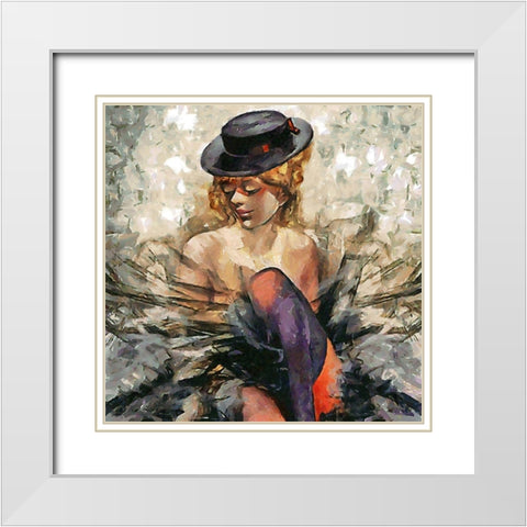 Lady with a black Hat White Modern Wood Framed Art Print with Double Matting by Medeiros, Celito