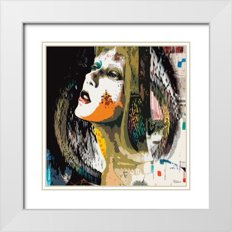 Pop art Face White Modern Wood Framed Art Print with Double Matting by Medeiros, Celito
