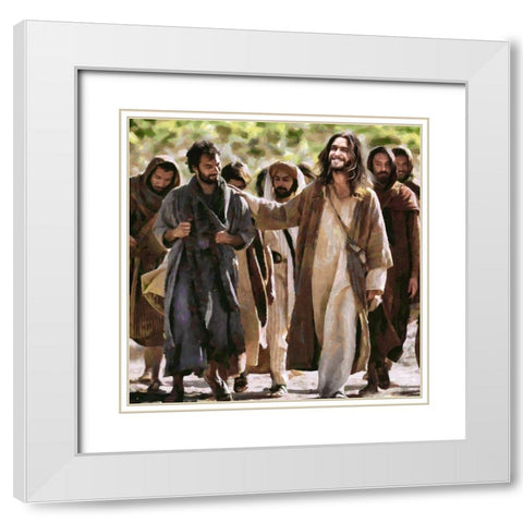 Walking Jesus White Modern Wood Framed Art Print with Double Matting by Medeiros, Celito