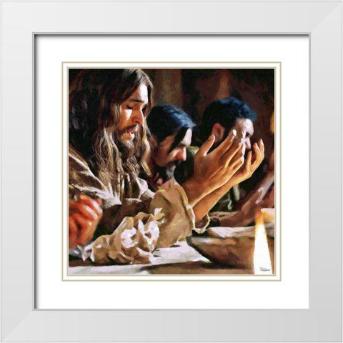 Praying Jesus I White Modern Wood Framed Art Print with Double Matting by Medeiros, Celito