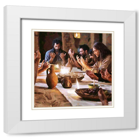 Praying Jesus II White Modern Wood Framed Art Print with Double Matting by Medeiros, Celito