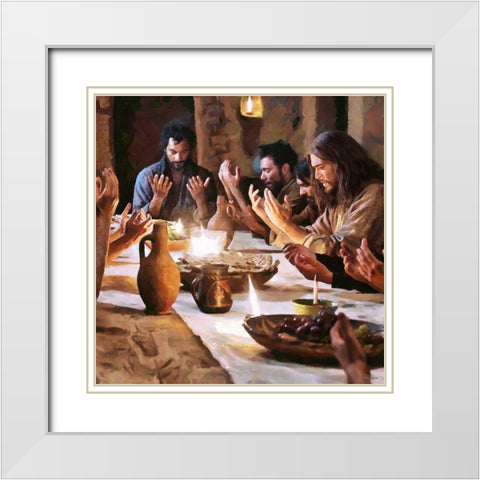 Praying Jesus II White Modern Wood Framed Art Print with Double Matting by Medeiros, Celito