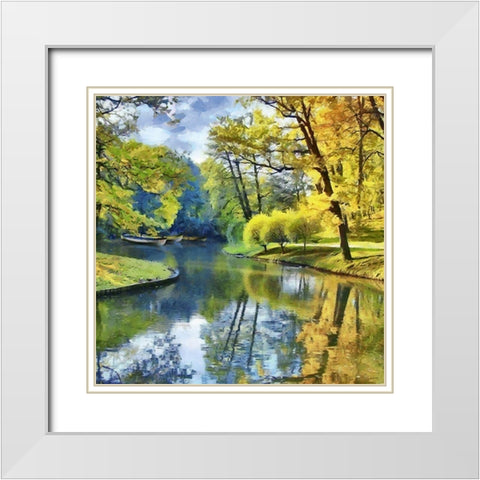 Boats on the Slowly River White Modern Wood Framed Art Print with Double Matting by Medeiros, Celito