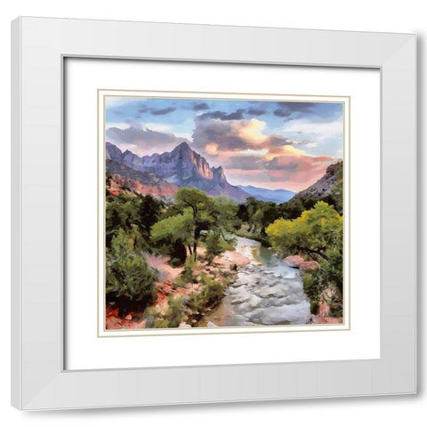 Nature with River by Sunset White Modern Wood Framed Art Print with Double Matting by Medeiros, Celito