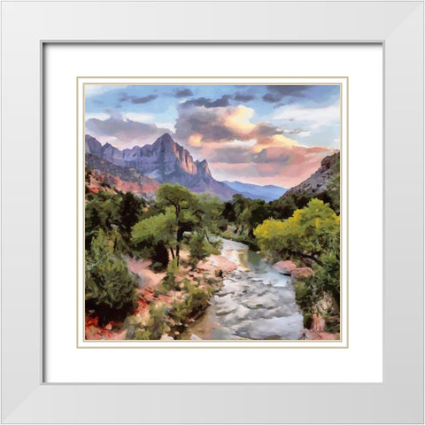 Nature with River by Sunset White Modern Wood Framed Art Print with Double Matting by Medeiros, Celito
