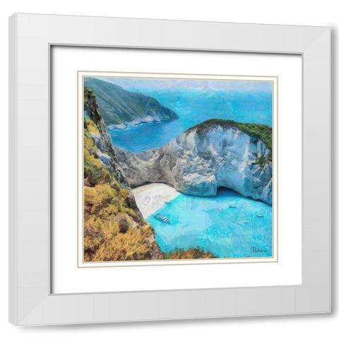 Beach on Zakyntos  White Modern Wood Framed Art Print with Double Matting by Medeiros, Celito