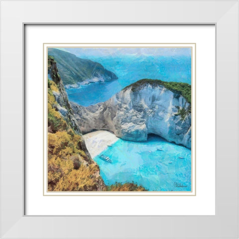 Beach on Zakyntos  White Modern Wood Framed Art Print with Double Matting by Medeiros, Celito