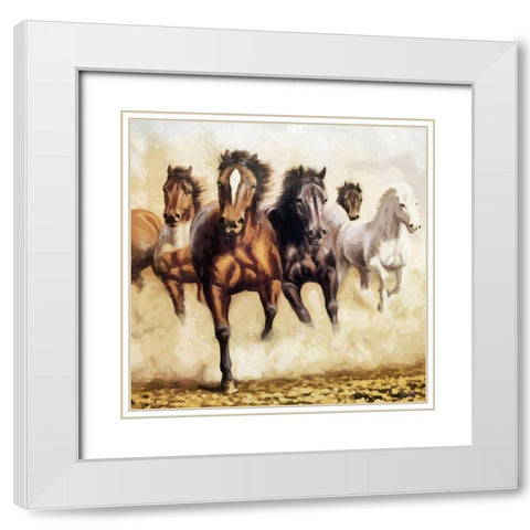 Running Horses White Modern Wood Framed Art Print with Double Matting by Medeiros, Celito
