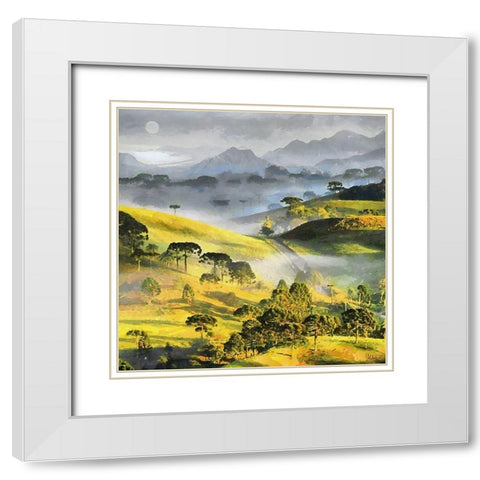 Road with Full Moon White Modern Wood Framed Art Print with Double Matting by Medeiros, Celito