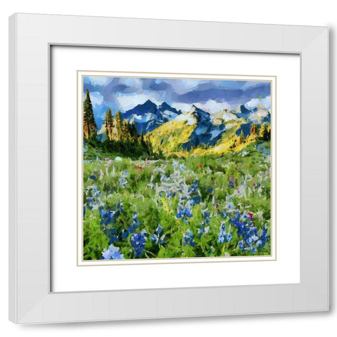 Alps with Spring Flowers White Modern Wood Framed Art Print with Double Matting by Medeiros, Celito