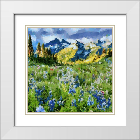 Alps with Spring Flowers White Modern Wood Framed Art Print with Double Matting by Medeiros, Celito