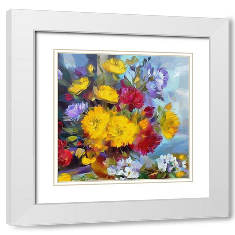 Flowers in Ceramic Vase White Modern Wood Framed Art Print with Double Matting by Medeiros, Celito