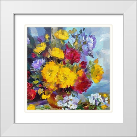 Flowers in Ceramic Vase White Modern Wood Framed Art Print with Double Matting by Medeiros, Celito