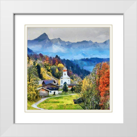 Austria Village White Modern Wood Framed Art Print with Double Matting by Medeiros, Celito