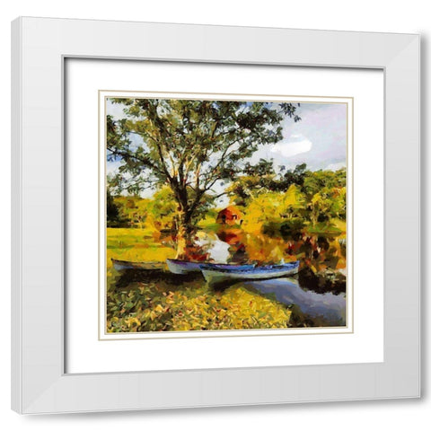 Three Boats White Modern Wood Framed Art Print with Double Matting by Medeiros, Celito