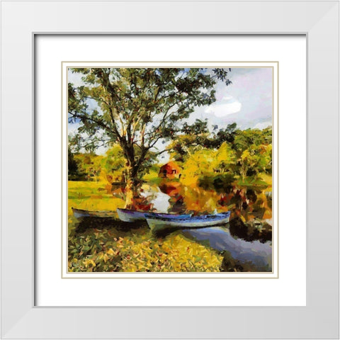 Three Boats White Modern Wood Framed Art Print with Double Matting by Medeiros, Celito
