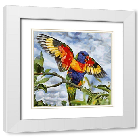 Parrot Waving its Wings White Modern Wood Framed Art Print with Double Matting by Medeiros, Celito