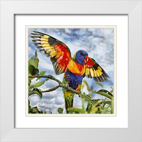 Parrot Waving its Wings White Modern Wood Framed Art Print with Double Matting by Medeiros, Celito